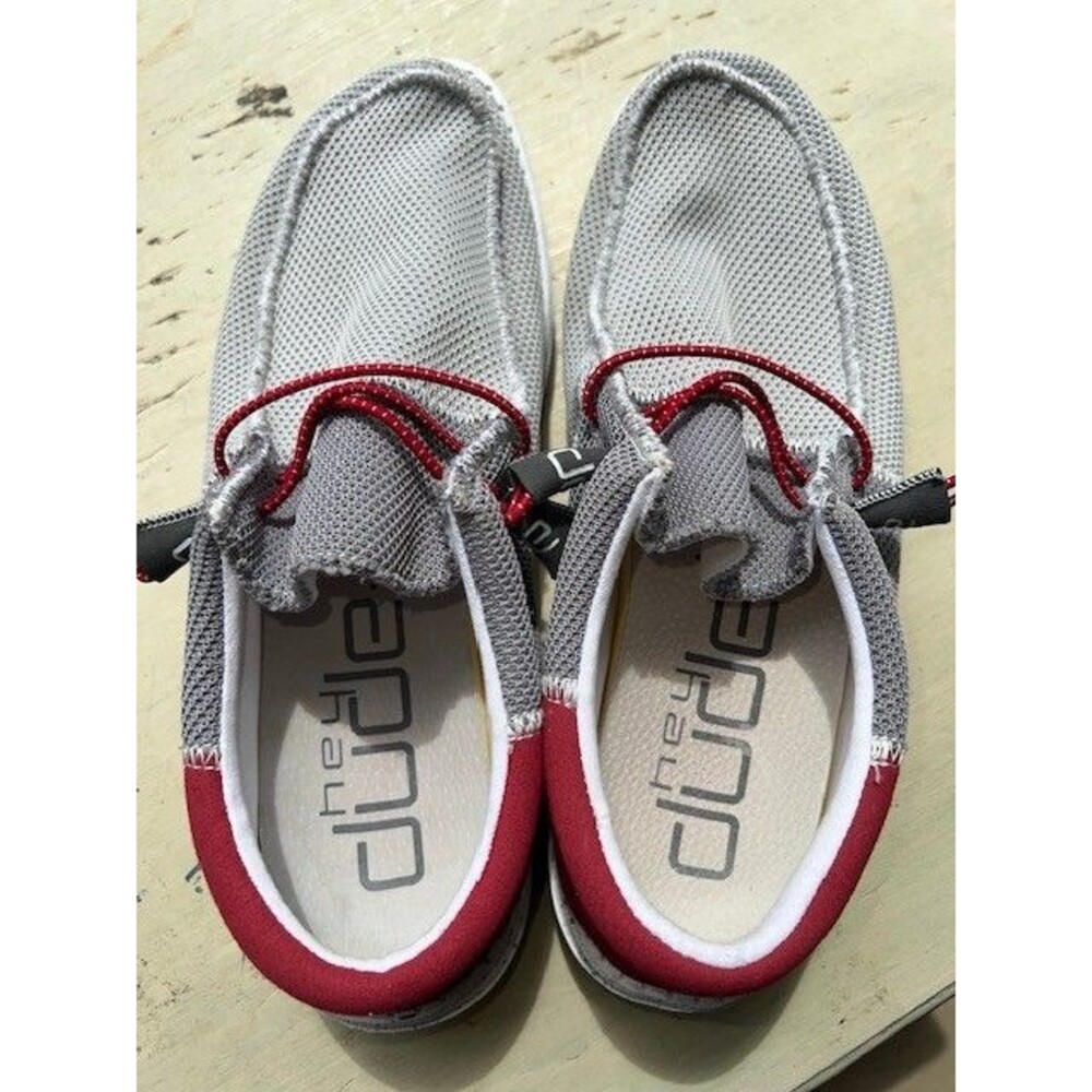 Hey Dude Wally Sox Mens Size 10 Gray Red Knit Slip On Loafers - Picture 9 of 11